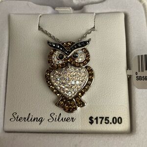 NWT Swarovski Sterling silver Crystal Owl Pendant Necklace
